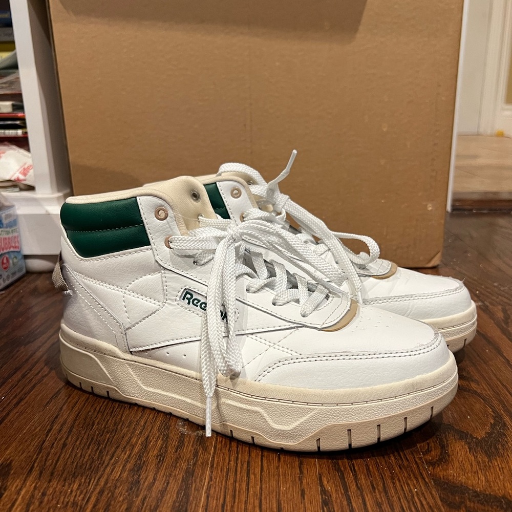 Reebok White and Green High-Top Sneakers